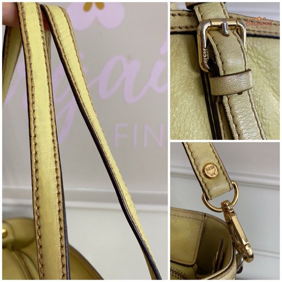Authentic MCM Pale Yellow Textured Leather Two Way Tote Shoulder/Crossbody Bag - Picture 6 of 12